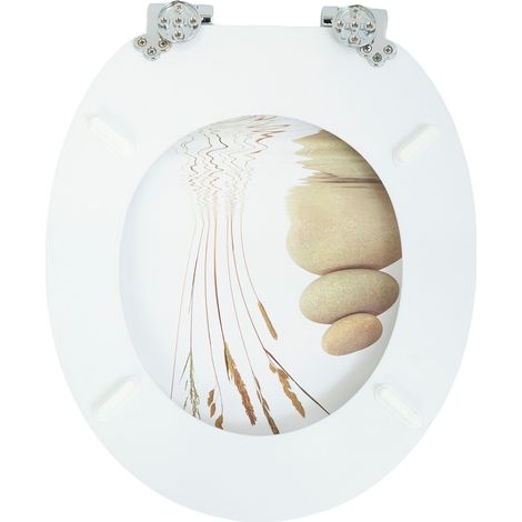 Abattant de toilettes Homseat en MDF avec fermeture amortie, motif Zen Stones, blanc (1/5)