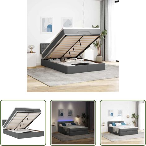 vidaXL Matratze - Ottomane Bett mit Matratze & LEDs Dunkelgrau 140x190 cm Stoff (1/5)