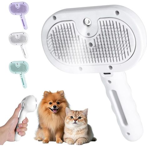 Multifunktionale Dampfbürste für Hunde/Katzen, entfernt Unterwolle und Verfilzungen, massiert und pflegt, weiß (1/5)