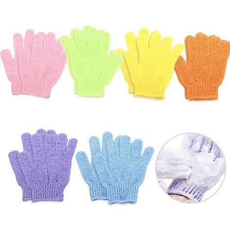 6 Pairs Exfoliating Mitt Kit, Exfoliating Body Mitt, Exfoliating Bath Mitts for Women, Men, Children, Exfoliation, Shower, Bath, Spa, Massage (Pink, Blue, Green, Yellow, Purple, Orange (1/5)