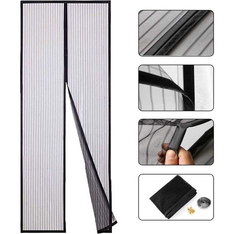 Moustiquaire Porte Magnétique, 90 x 210cm Moustiquaire pour Porte, Rideau de Porte Moustiquaire Magnétique, Rideaux Anti Mouche avec Bandes Magnétiques Fermeture Automatique pour Porte, Noir (1/4)