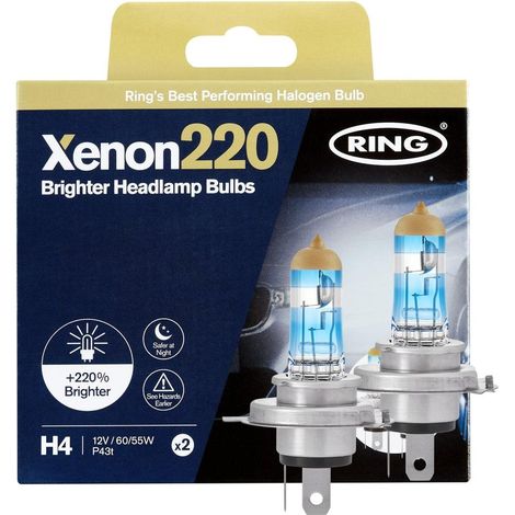2 AMPOULES H4 12V 60/55W P43t +220% HAUTE PERFORMANCE RING