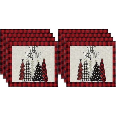 Lot de 8 sets de table de Noël roses enneigés, motif sapins, pour la décoration de la cuisine et de la salle à manger (taille M). (1/3)