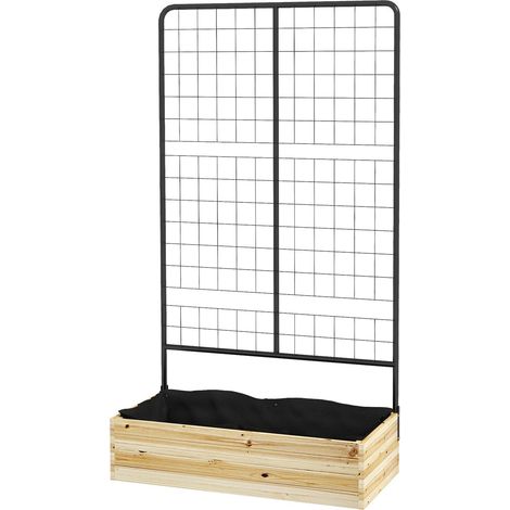 Hochbeet mit Rankhilfe, Pflanzkasten aus Holz, Kräuterbeet, Blumenkasten für Garten, Balkon, Naturholz, 80 x 38 x 145 cm