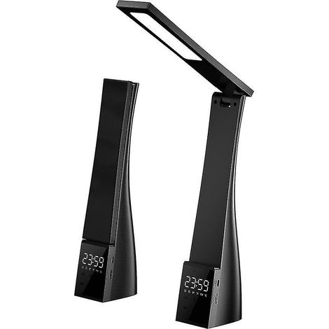 LED-Schreibtischlampe mit Wecker, stufenlos dimmbarer 3-Farben-Lichtstärke, USB-Ladefunktion, Augenschutzfunktion, Sonderangebot. (1/5)