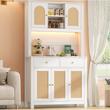 Mueble de cocina alto 100 x 40 x 180 cm con LED RGB, enchufes y 2 cajones blanco DESVIAE (1/5)