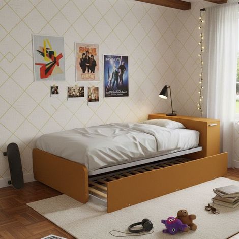 Letto una piazza e mezza 120x190 con contenitore e secondo letto estraibile - Zolfo (1/5)