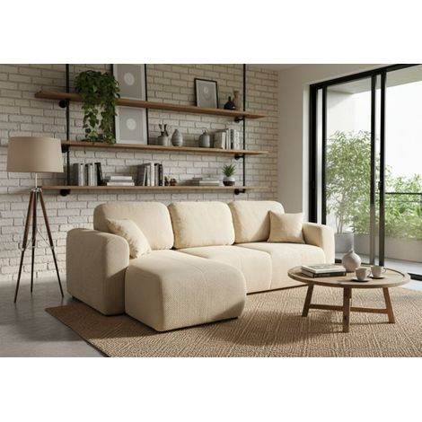 Ecksofa mit Schlaffunktion BRUSK Sofa in Stoff Pop Creme Ottomane Links (1/5)