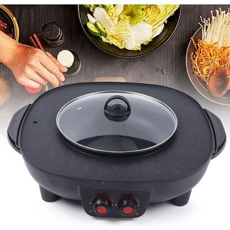 Barbecue elettrico 2 in 1 e Hotpot 2100 W, senza fumo, elettrico Smokeless Grill e Hot Pot Elettrico, Multifunzionale, Antiaderente, 26 cm