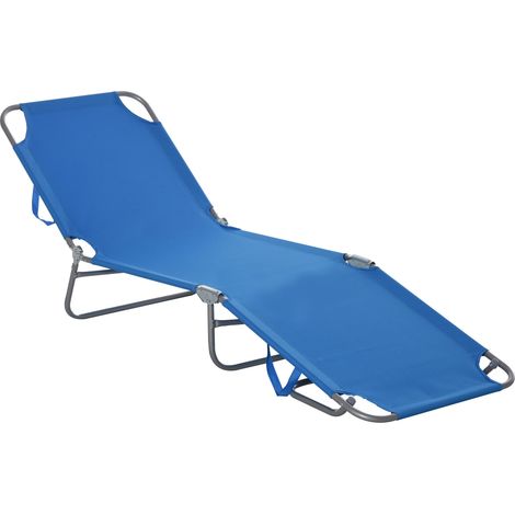 Transat pliable avec dossier réglable, multiples options de réglage, métal et polyester, bleu