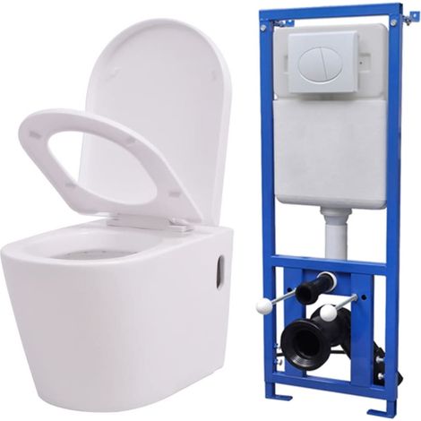 Toilette murale réservoir caché céramique salle de bain cuvette blanc