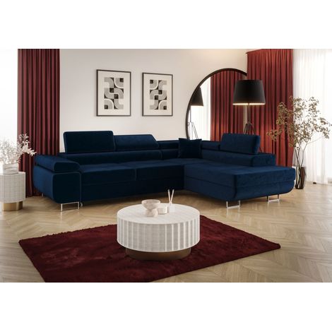 Ecksofa Schlafsofa Sofa MONARO Stoff Monolith Dunkelblau Ottomane Rechts (1/3)