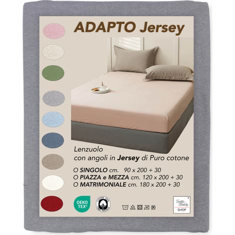 Lenzuola Sotto con Angoli Adapto Jersey Grigio - Cotone Elasticizzato H30cm - Singolo, Piazza e Mezza, Matrimoniale Cm. 180x200