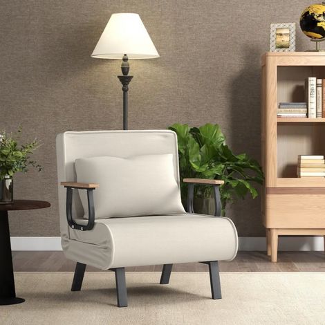 Verwandelbares Einzelbettsofa – Schlafsofa mit abnehmbarem Bezug und weichem Kissen, Metallbeine, für Wohnzimmer oder Büro, Tragfähigkeit 150 kg (Beige)