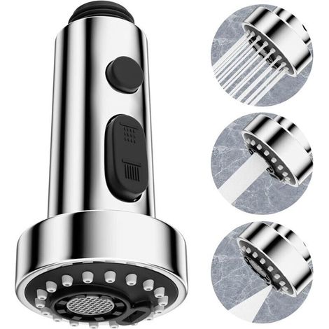 3 Modes Tête Robinet de Cuisine Remplacement, Douchette pour Rétractable Mitigeur Cuisine Universel G1/2,Robinet Cuisine Pivotant à 360°,Douchette Evier Cuisine Remplacement Filetage Mâle (1/4)