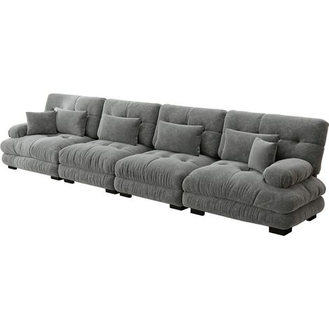 Canapé d'angle modulaire 4 places en chenille grise avec assise profonde pour salon et bureau (1/5)