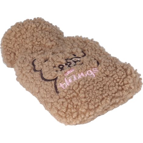 Bouillotte 500ml en PVC anti-brûlure avec housse en peluche marron ours, couverture douce pour maison, voyage, bureau, sac thermique réutilisable, antidérapant, cadeau cosy. (1/5)