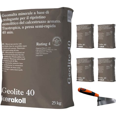 Geomalta minerale tixotropica 5 sacchi da 25 kg cazzuola punta tonda 16 cm (1/5)