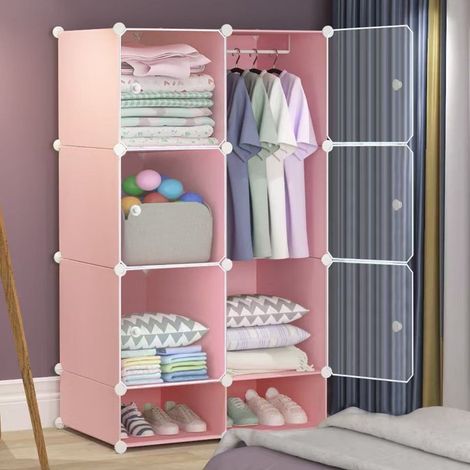 TRADE SHOP - Armadio Modulare Mobiletto Appendiabiti Portaoggetti A Scomparti Portatile Con Scarpiera - (1/5)