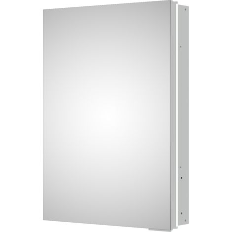 BERNSTEIN - Armoire à glace aluminium murale salle de bain et toilettes, étagère avec miroir LED encastrée et prise - UP7012 - H.70cm, Largeur 50cm (1/5)