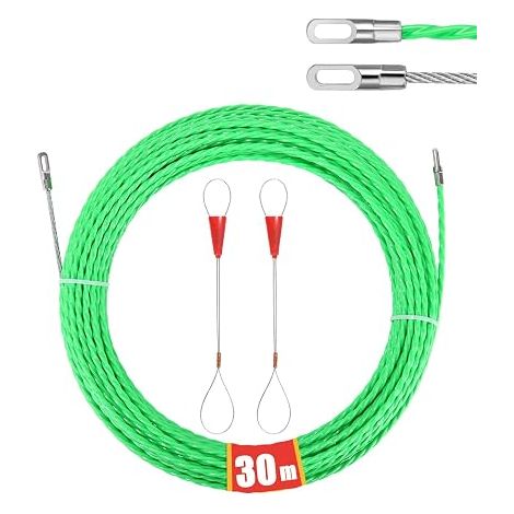 Electrician Needle 30 m, Electric Wire Puller 4.5 mm Diameter with 2 Guide Heads, Retractable Spiral, Electrician Needle for Cables and Installations (Green 30M) (1/5)