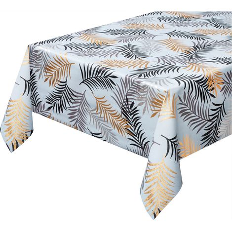 Tovaglia Cucina Antimacchia Plastificata Palme Metallizzate Copritavolo Tropicale Dis B - 140x400 Cm (1/4)