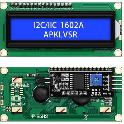 Module d'affichage LCD I2C IIC 16 x 2 caractères avec interface I2C compatible avec Raspberry Pi/Arduino (écran bleu)