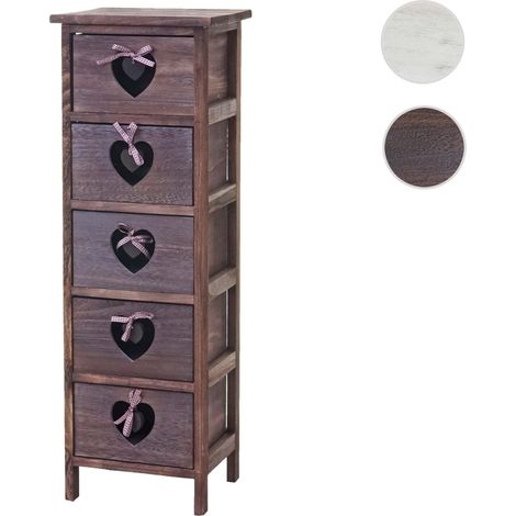 Commode / table d'appoint Forli / armoire, 5 tiroirs, 86x29x25cm, shabby, vintage, blanc (1/5)