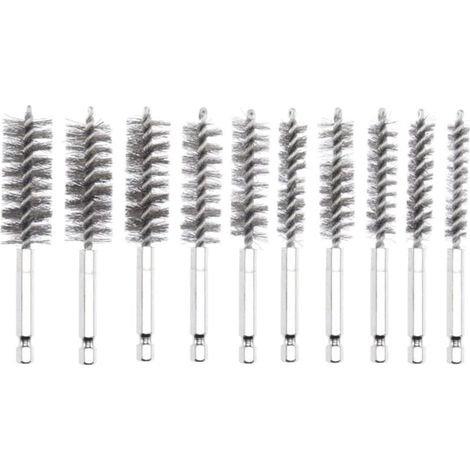 Lot de 14 brosses d'alésage en acier inoxydable,brosse métallique pour perceuse avec tige hexagonale de 1/4 pouce pour tubes de nettoyage électrique