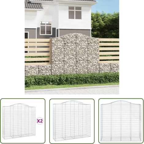The Living Store Paniers à gabions arqués 2 pcs 200x50x180/200 cm Fer galvanisé - Panier À Gabions - Mur De Gabion - Clôture Végétale - Décoration Jardin - Barrière Sonore (1/5)