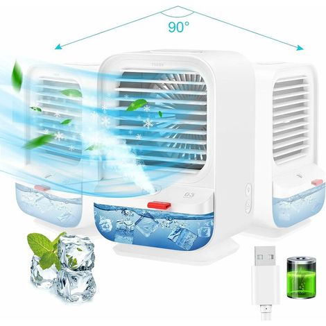 YMYNY Climatiseur Portable, Mini Ventilateur Refroidisseur d'air 4 en 1 USB Ventilateur de Climatisation Humidificateur 3 Vitesses Fonction d'aromathérapie avec Veilleuses pour Maison Bureau (1/5)