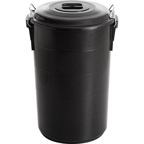 Secchio nero da 120 litri con coperchio in metallo, manici, plastica resistente - MARCA