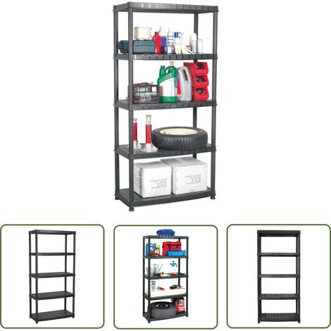 The Living Store Étagère de rangement à 5 niveaux Noir 91,5x45,7x185cm Plastique - Étagère De Rangement - Étagère Industrielle - Meuble De Rangement - Stockage Vertical - Organisation Maison (1/5)