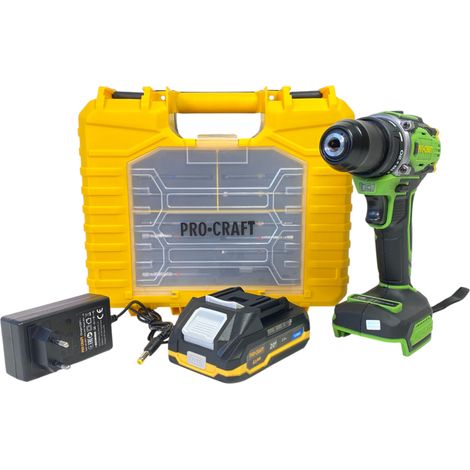 Procraft PA18Pro2-1B-C Trapano avvitatore a batteria 20 V 30 Nm Brushless + 1x batteria 2,0 Ah + caricabatterie + set di 13 punte + valigetta