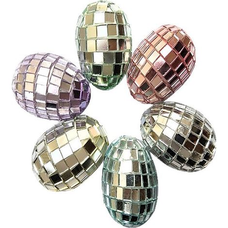 Lot de 6 œufs de Pâques à suspendre, en verre décoré, en mosaïque, avec rembourrage en mousse, 4 x 6 cm, décoration de printemps colorée pour arbre de Pâques, table et accessoires d'intérieur (1/5)