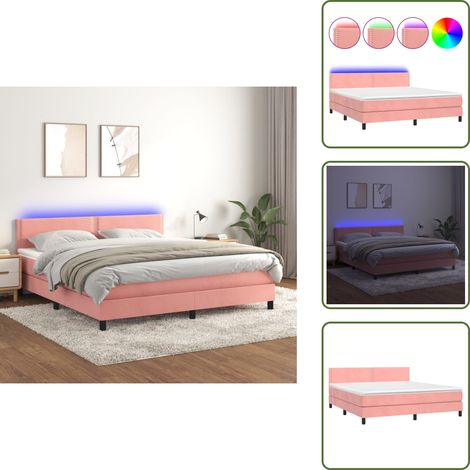 Boxspringbett mit Matratze & LED Rosa 160x200 cm Samt - Boxspringbett - Doppelbett - Samtbett - Rosa Bett - Bettenrahmen