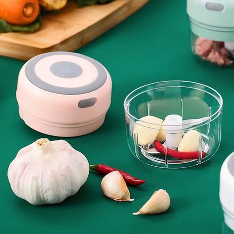 Multifunktionaler, kabelloser elektrischer Knoblauchschneider für den Hausgebrauch, tragbarer Babynahrungszubereiter, Knoblauchpastenbereiter, weiß (1/5)