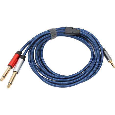 Câble audio 3.5 mm mâle vers double 6.35 mm mono mâle, gaine nylon, alliage aluminium, diviseur, 5 mètres (1/5)
