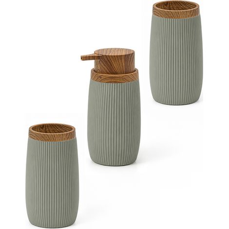 Set accessori bagno con dispenser e due portaspazzolini verde salvia Blob (1/5)