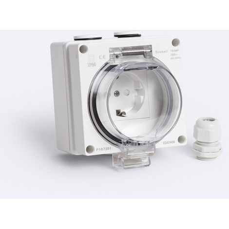 Enchufe Exterior Estanco Schuko Tipo F IP66 Blanco