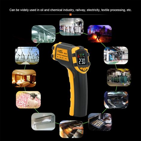 Thermomètre infrarouge sans contact portable mini -50 à 390°C, rapport 12:1, pistolet thermique numérique industriel, écran LCD couleur, °C/°F, usage professionnel (pas pour humains) (1/5)