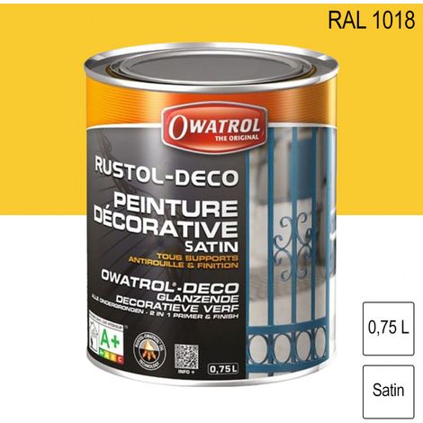 Peinture décorative antirouille Rustol Deco RAL 1018 Jaune zinc satin 0,75L OWATROL