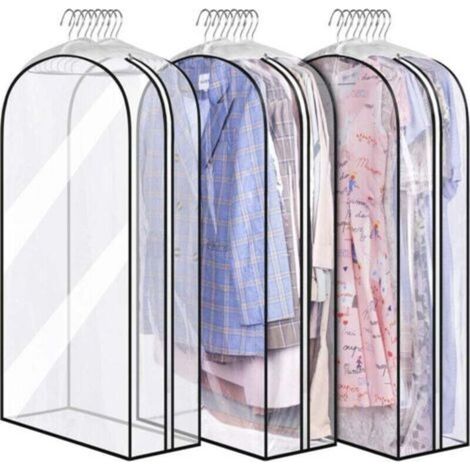 Lot de 3 housses à vêtements transparentes à soufflet de 25 cm pour le rangement des vêtements suspendus dans les placards, housses pour chemises, manteaux et robes (1/4)