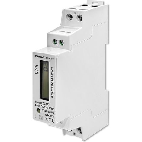 Medidor electrónico monofásico Qoltec  Medidor de energía para carril DIN  230 V  LCD  1P  Slim (1/5)