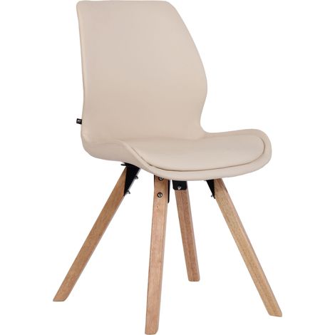 Chaise de salle à manger x1 design scandinave en PVC crème et pieds en bois carrés clair 100007347 (1/5)