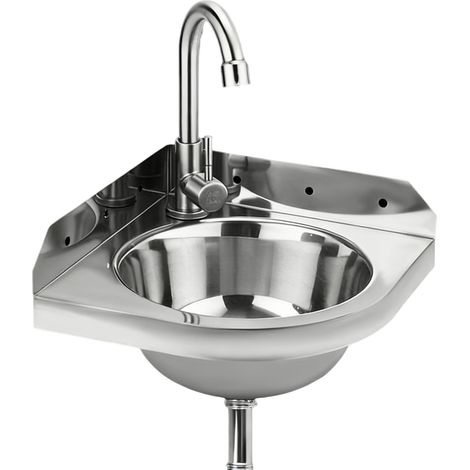 Lavabo D’angle, Lavabo Triangulaire En Acier Inoxydable Petit 260 Mm Montage Mural Ensemble, Avec Robinet Siphon Et Tuyaux, Vasque Pour Camping-Car Camper Bateau Salle De Bain WC Garage (1/5)
