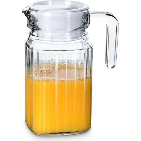 Pichet en verre avec couvercle pour boissons - eau jus the glace (1/5)