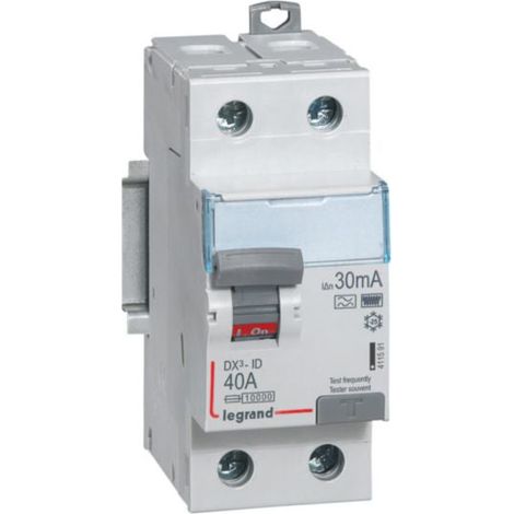 Interrupteur différentiel DX³-ID arrivée haute et départ bas à vis - 2P 230V 40A typeF 30mA - 2 modules - 411591 - LEGRAND (1/2)