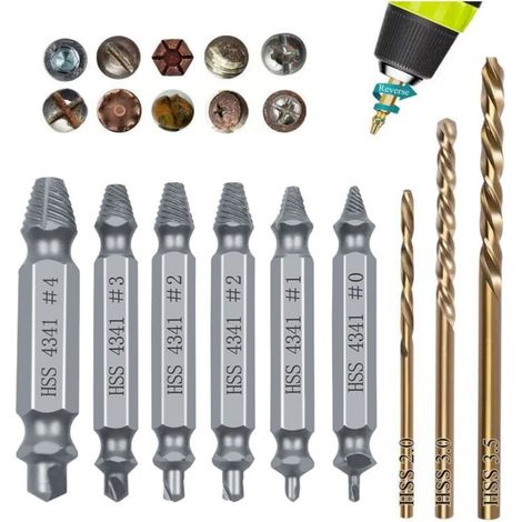 Ensemble de 5 extracteurs de vis cassées à double extrémité, acier HSS 4341, extracteur gauche, utilisé pour retirer les vis endommagées. (1/5)