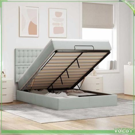 Cadre de lit ottoman avec matelas - 3314462 - velours gris clair - 140x190 cm - rangement hydraulique & LED (1/5)